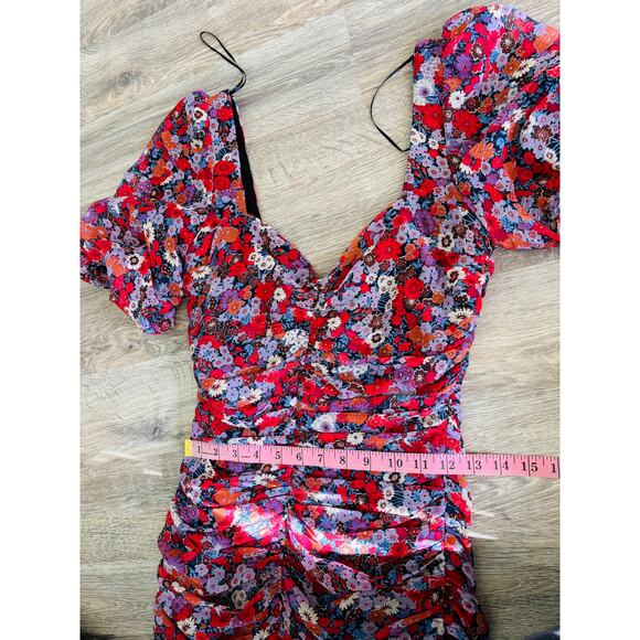 Zara New Floral Draped Low Plunge Neck Dress Size Small - Picture 8 of 10